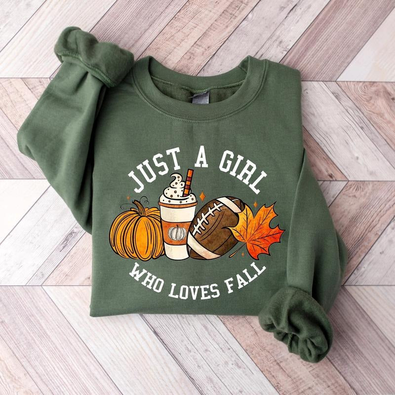 [New Collection For Women]Just A Girl Who Loves Fall Sweatshirt, Fall Sweatshirt, Fall Shirt, Football Mom Shirt, Coffee...