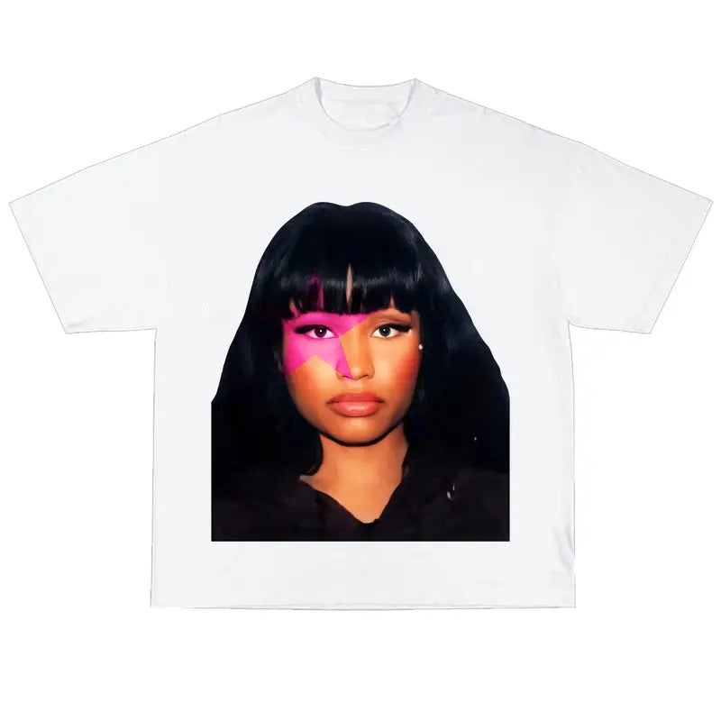 Nickii Minajj Big Head T-Shirt Vintage Rapper Graphic Tee Rap Hip Hop Y2k Merch Men Women Fans Menswear Hoodie, Sweatshirt