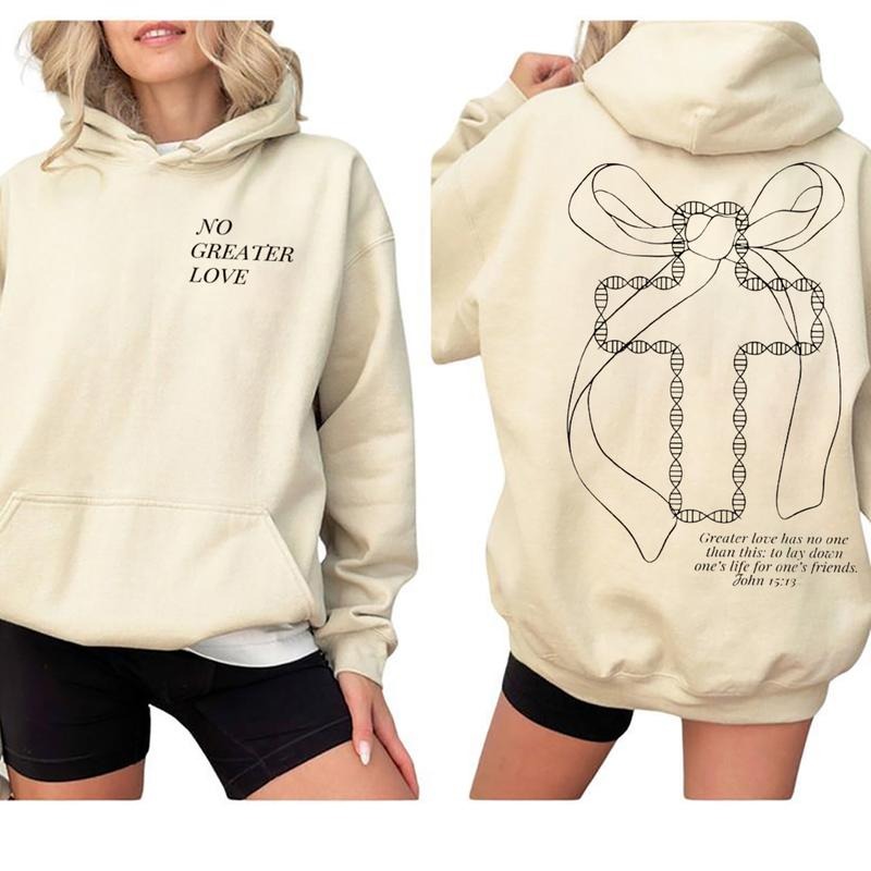 No Greater Love Christian 2 Sided Graphic Hoodie Fleece Fabric Casual Hooded Sweatshirt Trendy Tops Perfect Gift T-Shirts
