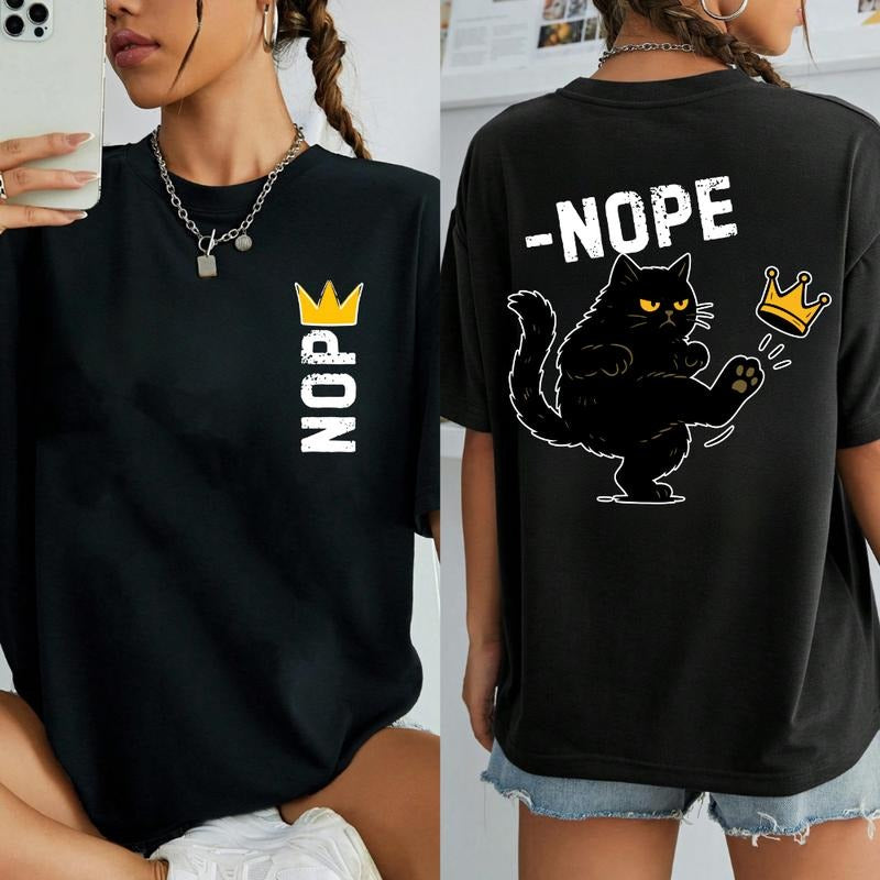 No King Shirt, Funny Nope Cat Shirt, Angry Cat Kicking Crown Shirt, Cute Sarcastic Top, Nope Cat Kicking Crown T-Shirt,...