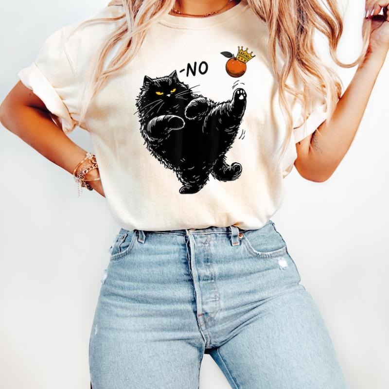 No Kings in America Black Cat Shirt, No Kings Shirt, Funny Political Meme T-Shirt, Patriotic Shirt, Lady Liberty Shirt,...