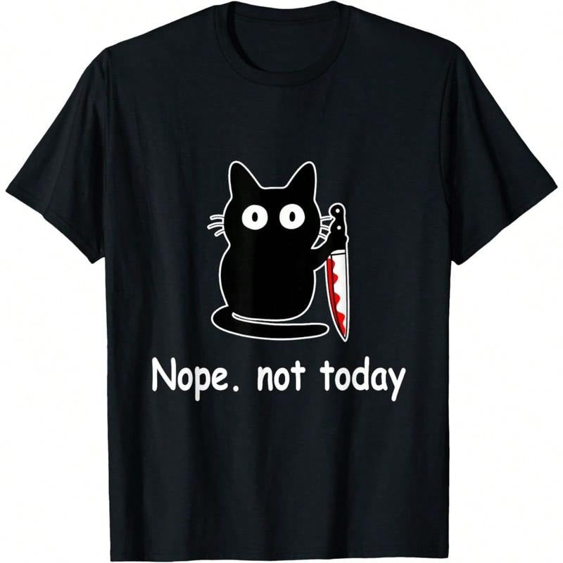 Nope Not Today Funny Cat Men's T-Shirt Cute Cat Lovers Neck Short Sleeve Casual Black Menswear Tee Gift For Him Her...