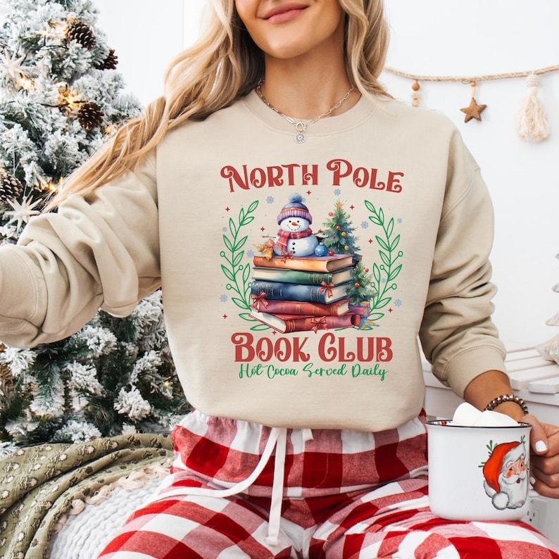 North Pole Book Club Christmas Shirt, All Booked For Christmas T-shirt, Book Lover Sweatshirt, Christmas Bookish Shirt,...