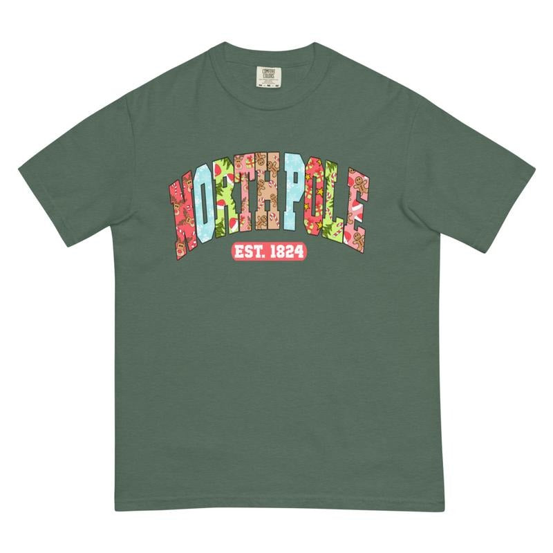 North Pole EST. 1824 Christmas shirt, Comfort Colors T-shirt, Oversized Christmas T-shirt, Graphic Christmas tshirt,...