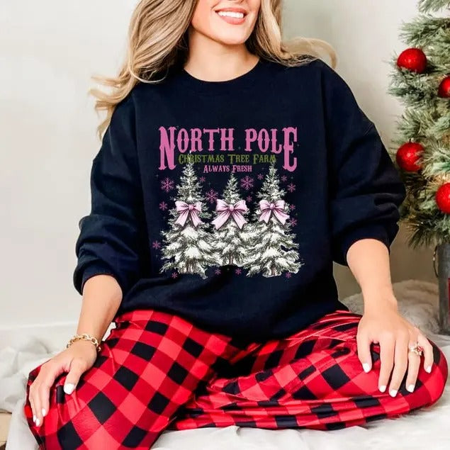 North Pole Farm Fresh Christmas Tree Shirt, xmas Tree Cake Shirt, White Christmas sweater Hoodie, Sweatshirt