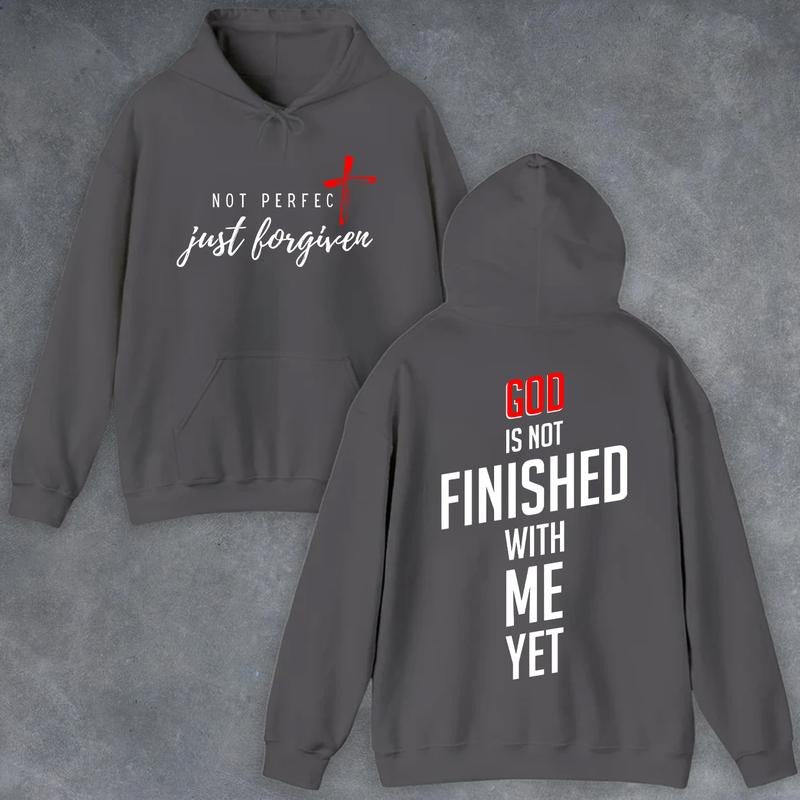Not Perfect Just Forgiven 2 Sided Graphic Hoodie Casual Street Style Fleece Fabric Pullover Hooded Sweatshirt Trendy...