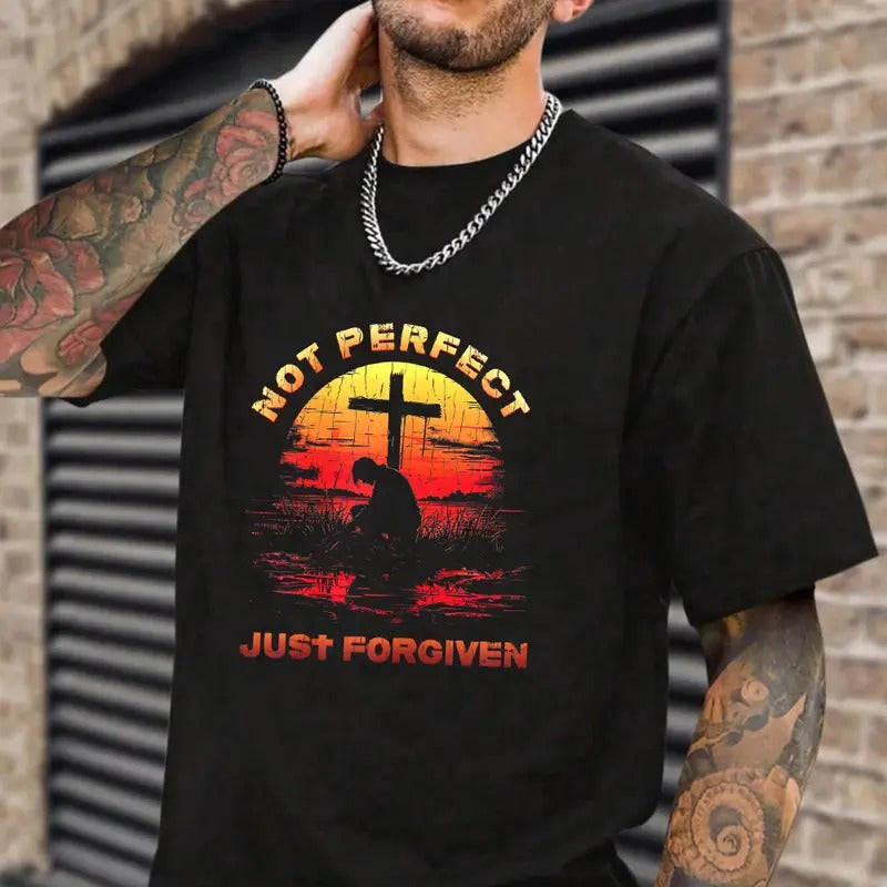 Not Perfect Just Forgiven Tshirt Pure Cotton Fabric Casual Streetstyle Crew Neck Short Sleeve T-Shirt Trendy Tops for...