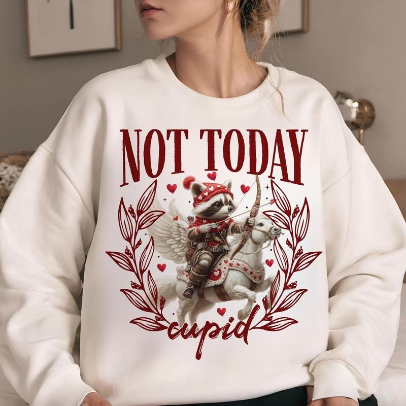 Not Today Cupid Feral Funny Raccoon Valentines Day Sweatshirt, Valentines Day Sweatshirt, Funny Valentines Sweatshirt,...