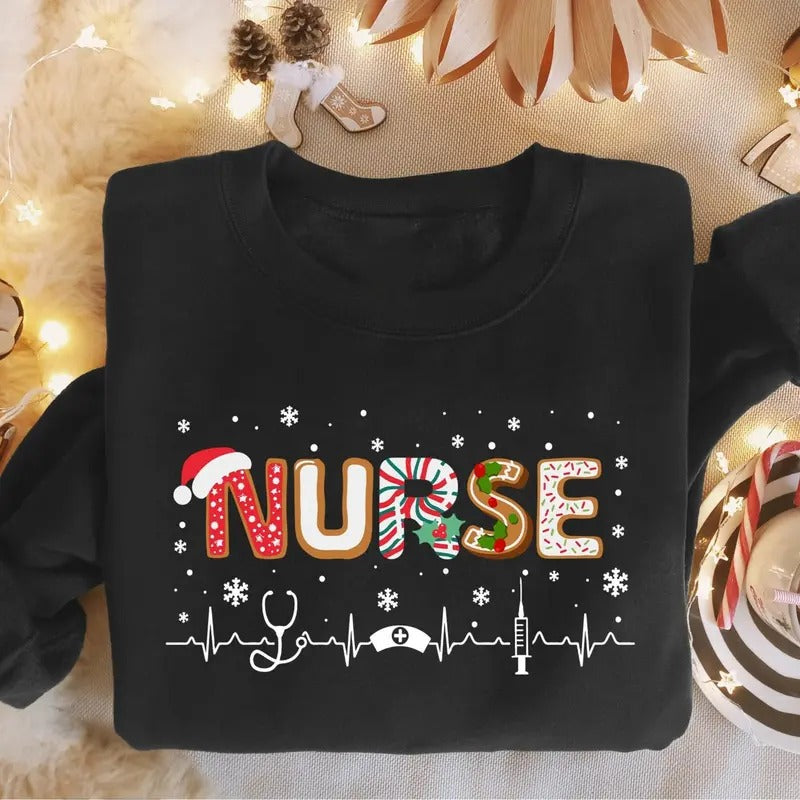 Nurse Christmas Sweatshirt, Christmas Nurse Sweater, Holiday Nurse Shirt, Christmas Stethoscope Shirt, Holiday Nurse...