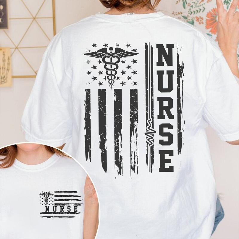 Nurse Flag T-shirt, American Flag Nurse Shirt, Nursse Appreciation Gift, Full-Color Casual Womenswear Top, Perfect Gift,...