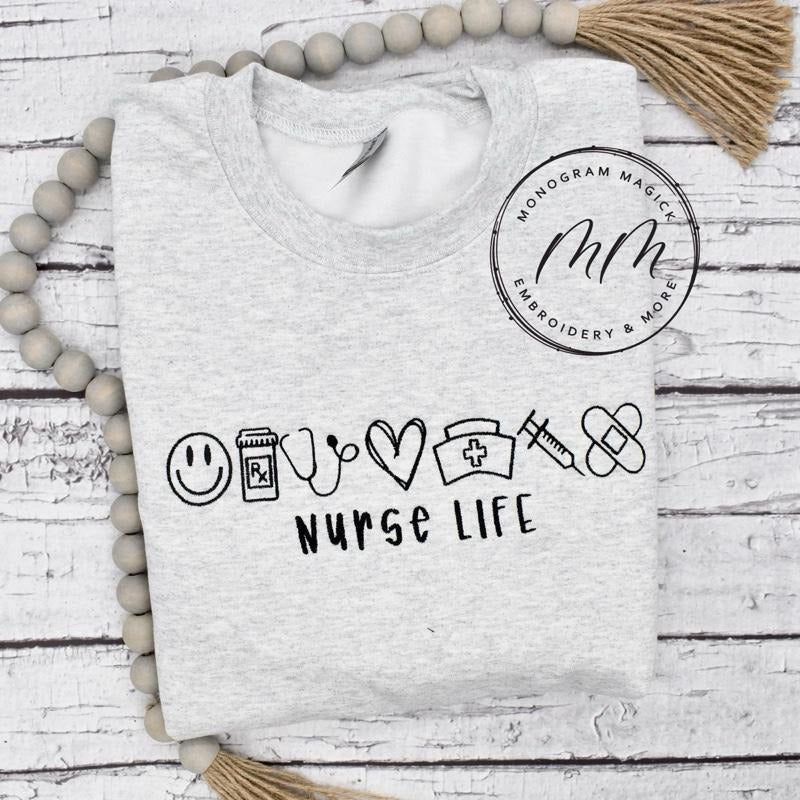 Nurse Life Icons Sweatshirt, Embroidered Nurse Life Sweatshirt, Embroidered Nurse Sweatshirt T-Shirts, Hoodie