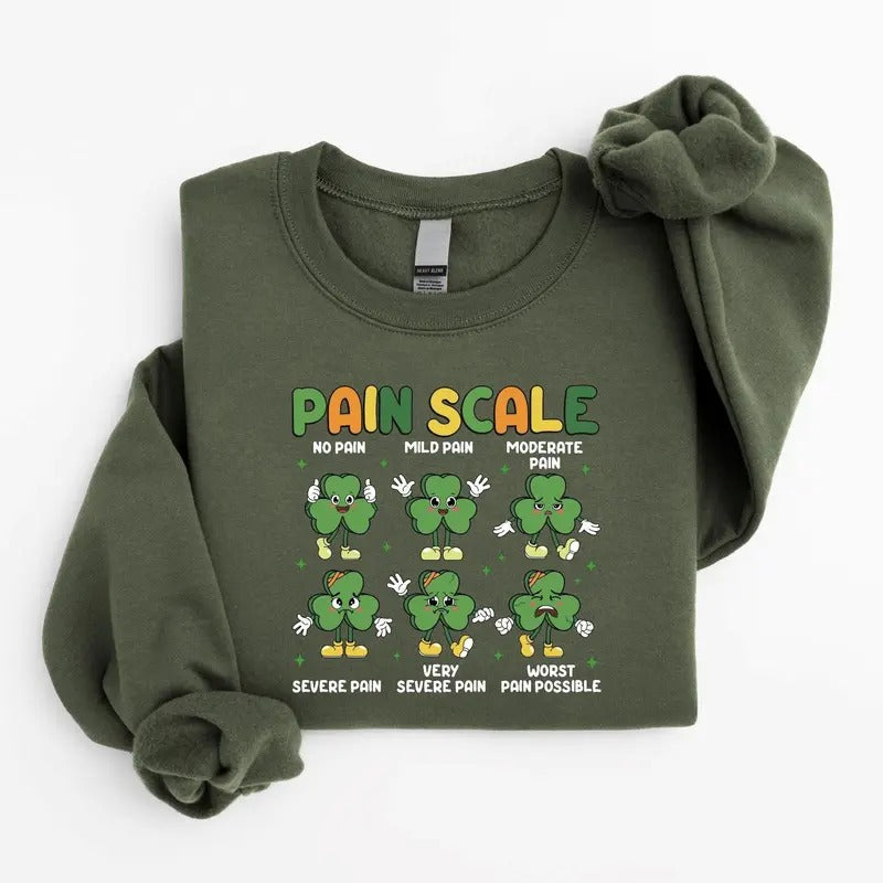 Nurse St Patrick Day Pain Scale Sweatshirt, Funny Irish Nurse Gifts, Nursing Student Shamrock T-Shirt, Healthcare...