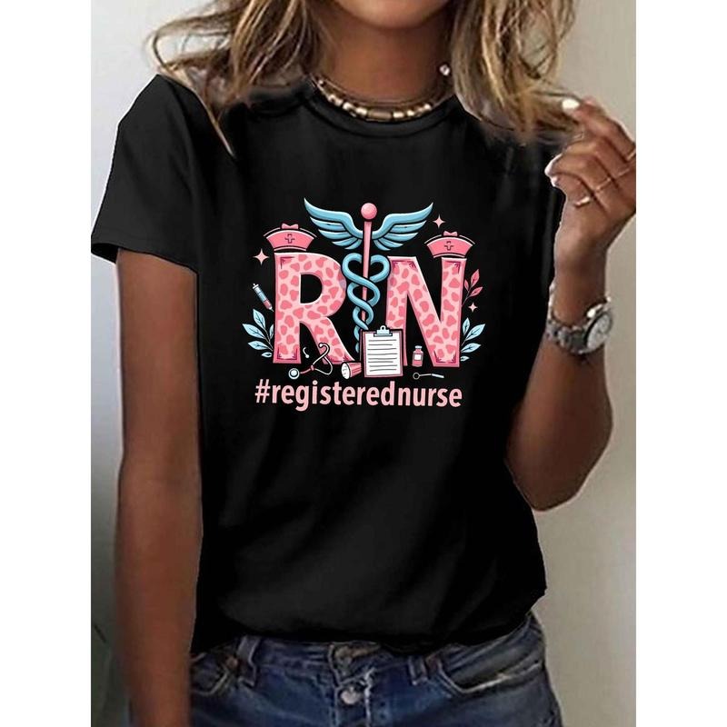 [Nurse T-Shirt] Green Lightweight Women's Graphic T-Shirt | Registered Nurse (RN) Short Sleeve Crew Neck Top with Nursing...