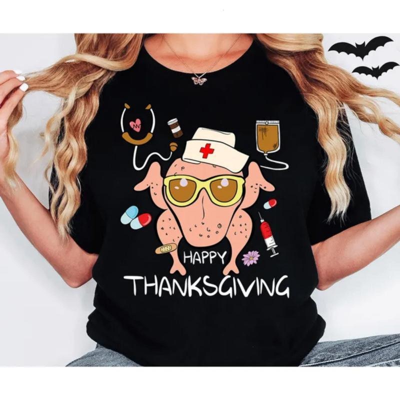 Nurse Thanksgiving T-Shirt, Happy Turkey Nurse Tee, Cute Thankful Pumpkin Top, ER Nurse Thanksgiving Shirt, Fall Medical...