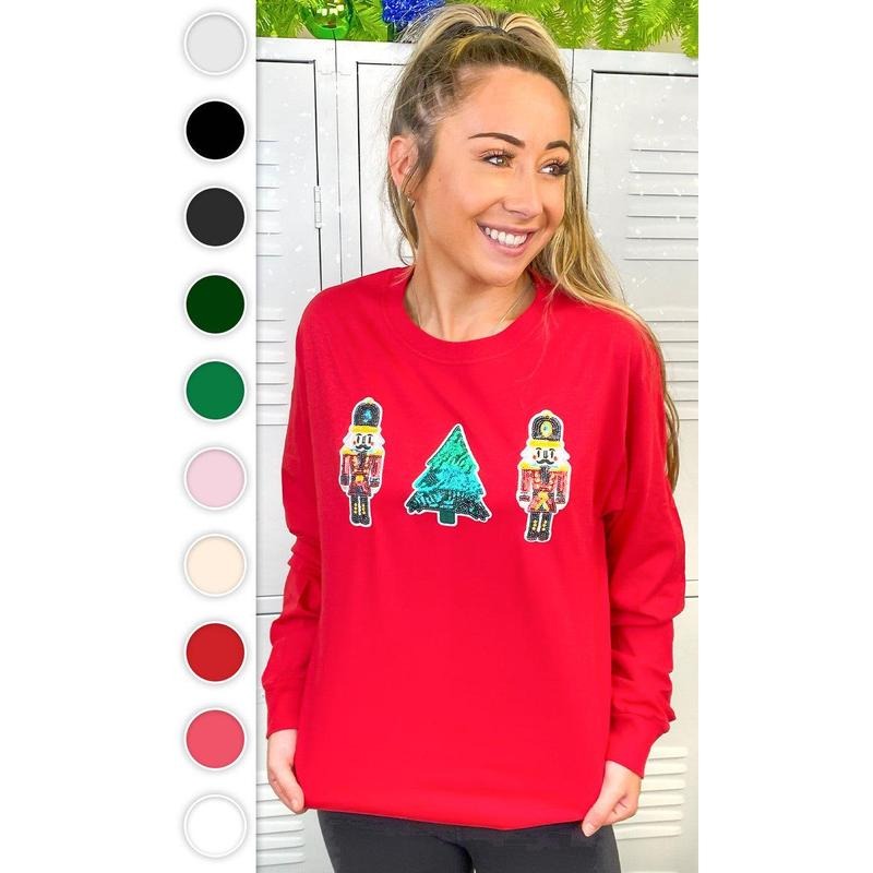 Nutcracker Sparkle Sequin Graphic Long Sleeve T-Shirt Hoodie, Sweatshirt | UrbanDripWear.com