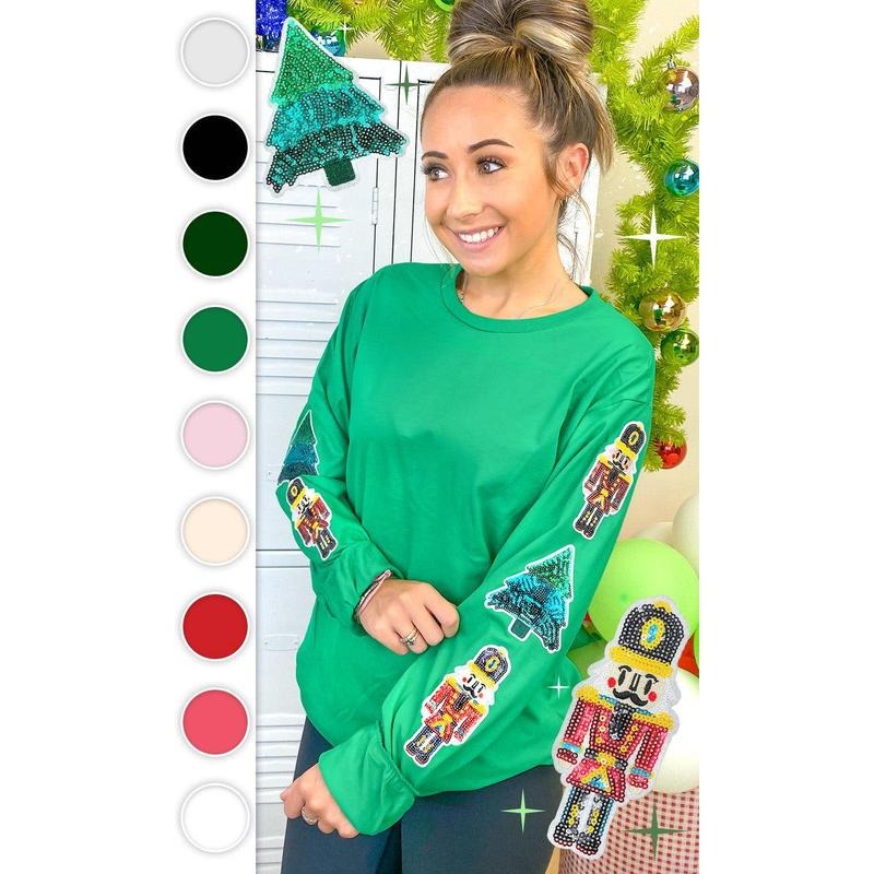 Nutcracker and Christmas Tree Sparkle Sleeve Long Sleeve Graphic T-Shirt Hoodie, Sweatshirt | UrbanDripWear.com