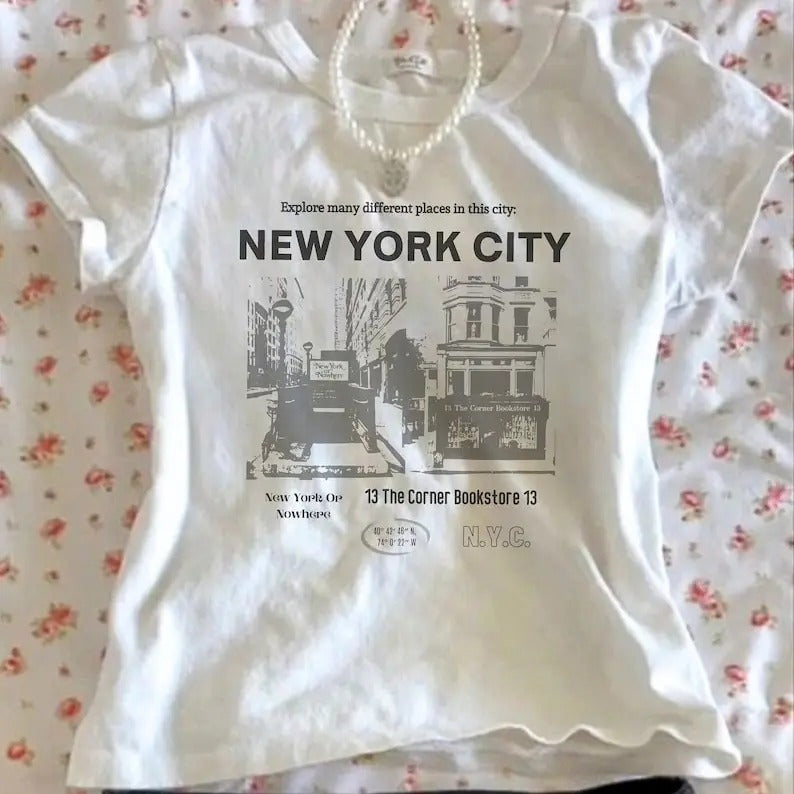 Nyc Graphic Baby Tee Vintage Graphic Y2k Tee New York Shirt Grunge Baby Tee Womens Baby Tee Y2K 90s Streetwear Graphic...
