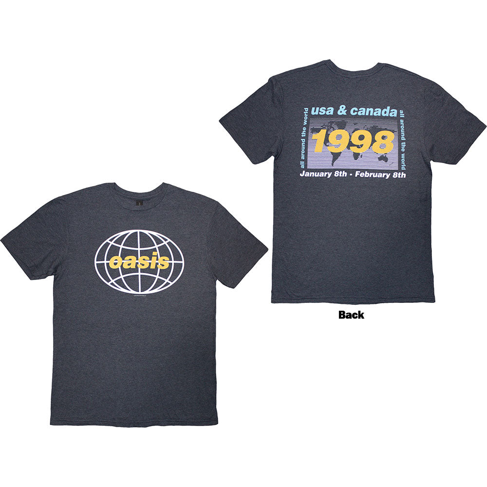 Oasis | Official Band  T-Shirt | 1998 World Tour - USA/Canada (Navy Blue) (Back Print)