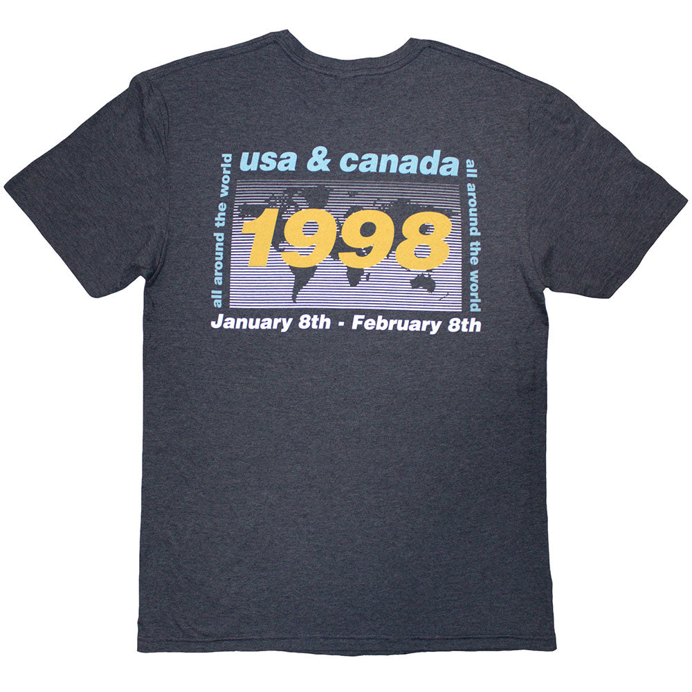 Oasis | Official Band  T-Shirt | 1998 World Tour - USA/Canada (Navy Blue) (Back Print)