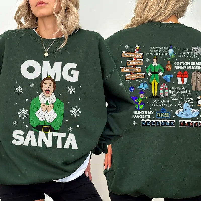 OMG Santa Elf Buddy Sweatshirt, Elf Merry Christmas T-Shirt, Buddy Elf Christmas Sweater, Funny Christmas Movie Tee...