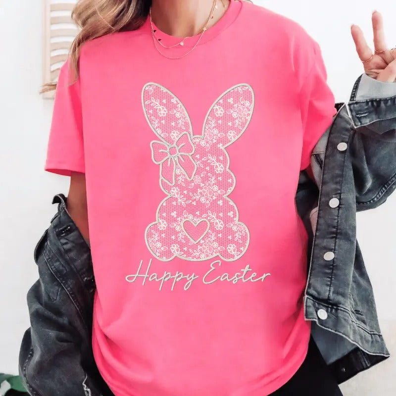 ONLY ONE Dark Grey LARGE Lace Bunny Easter Unisex Shirt Available Hoodie, Sweatshirt | UrbanDripWear.com