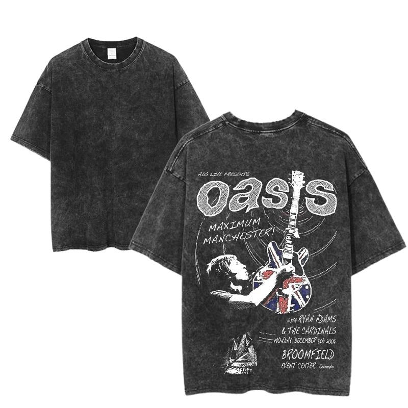 Oasis Maximum Manchester Graphic Tee, Vintage Rock Concert Shirt, Union Jack Guitar Design, Retro Rock Band Tee,...