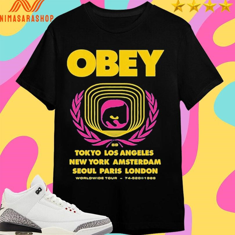 Obey Icon Eye Wreath Tokyo Los Angeles New York Amsterdam Seoul Paris London Worldwide Tour 74-520-1980 Shirts