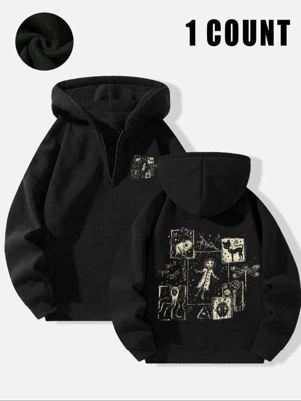 "Occult Fantasy Collage" printed hoodie, Casual sweatshirt hoodie, with occult art half-zip, the gift for fantasy enthusiasts and dark aesthetic fans. Suitable for casual dates, gothic parties