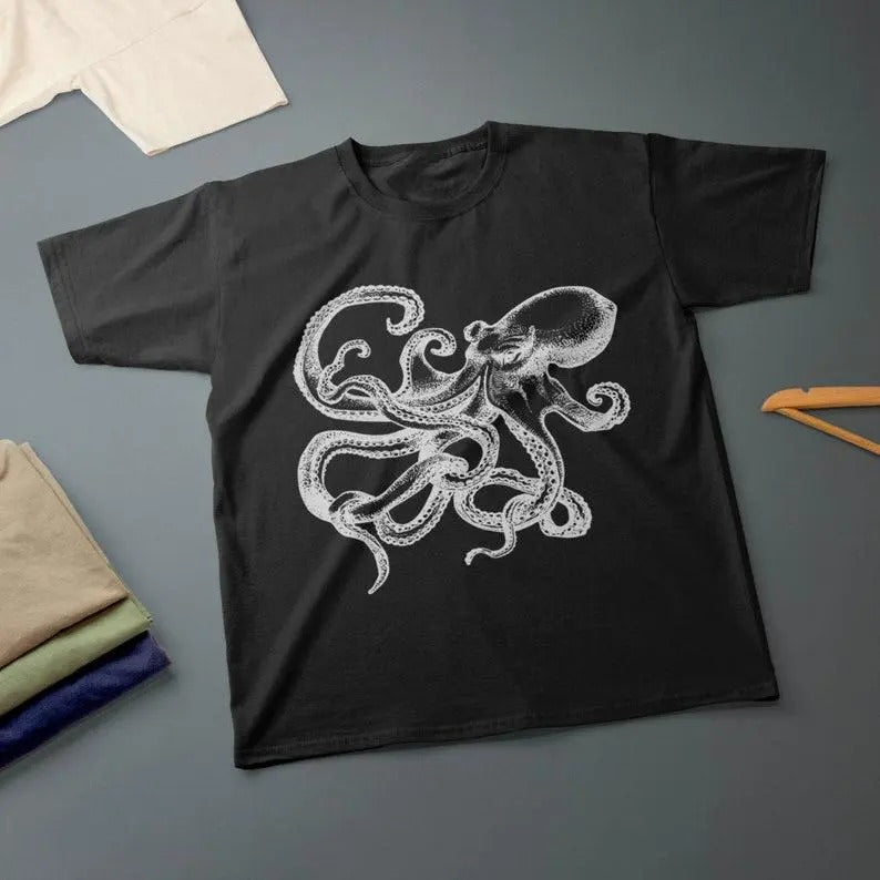 Octopus Ink Drawing Kraken T-Shirt Various Sizes & Colours Tee Made in USA Hoodie, Sweatshirt | UrbanDripWear.com