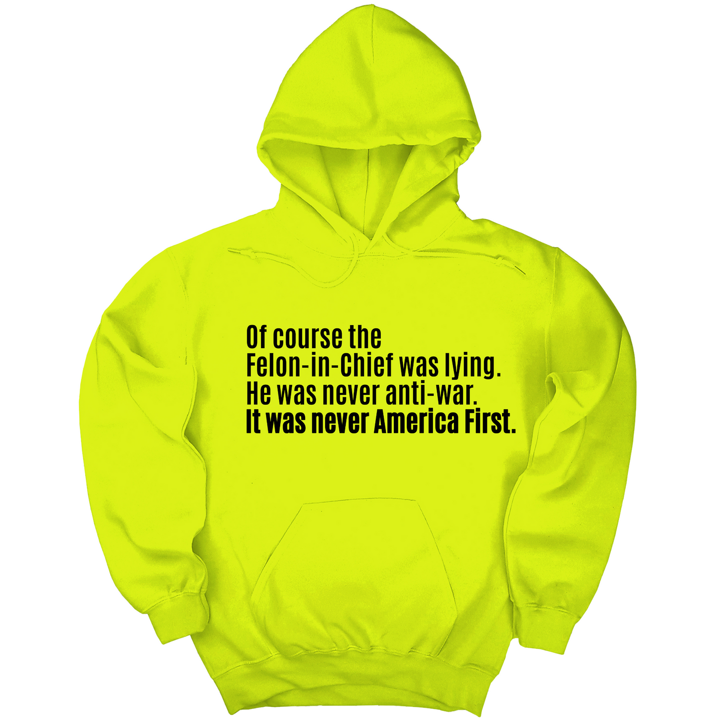 Of course the Felon-in-Chief was lying. He was never anti-war. It was never America First Unisex Hoodie