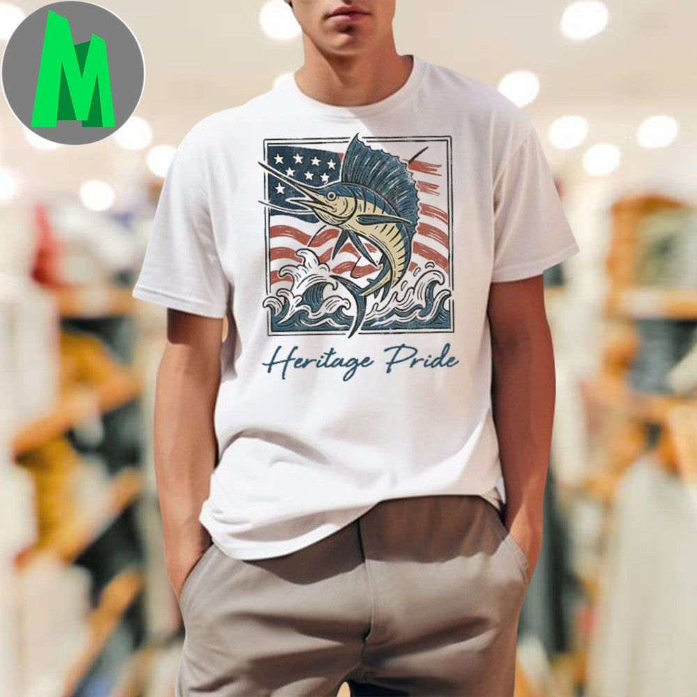American Flag Jumping Sailfish Ocean Background Shirt