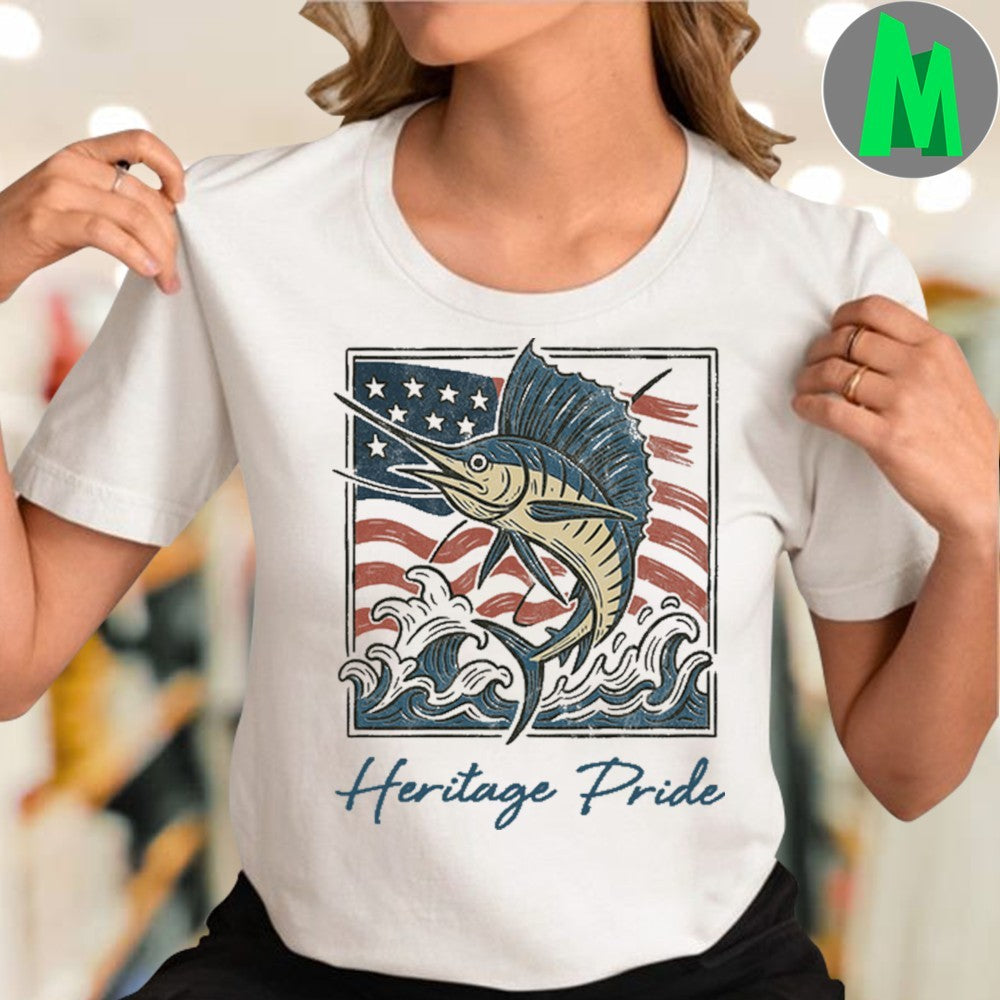 American Flag Jumping Sailfish Ocean Background Shirt