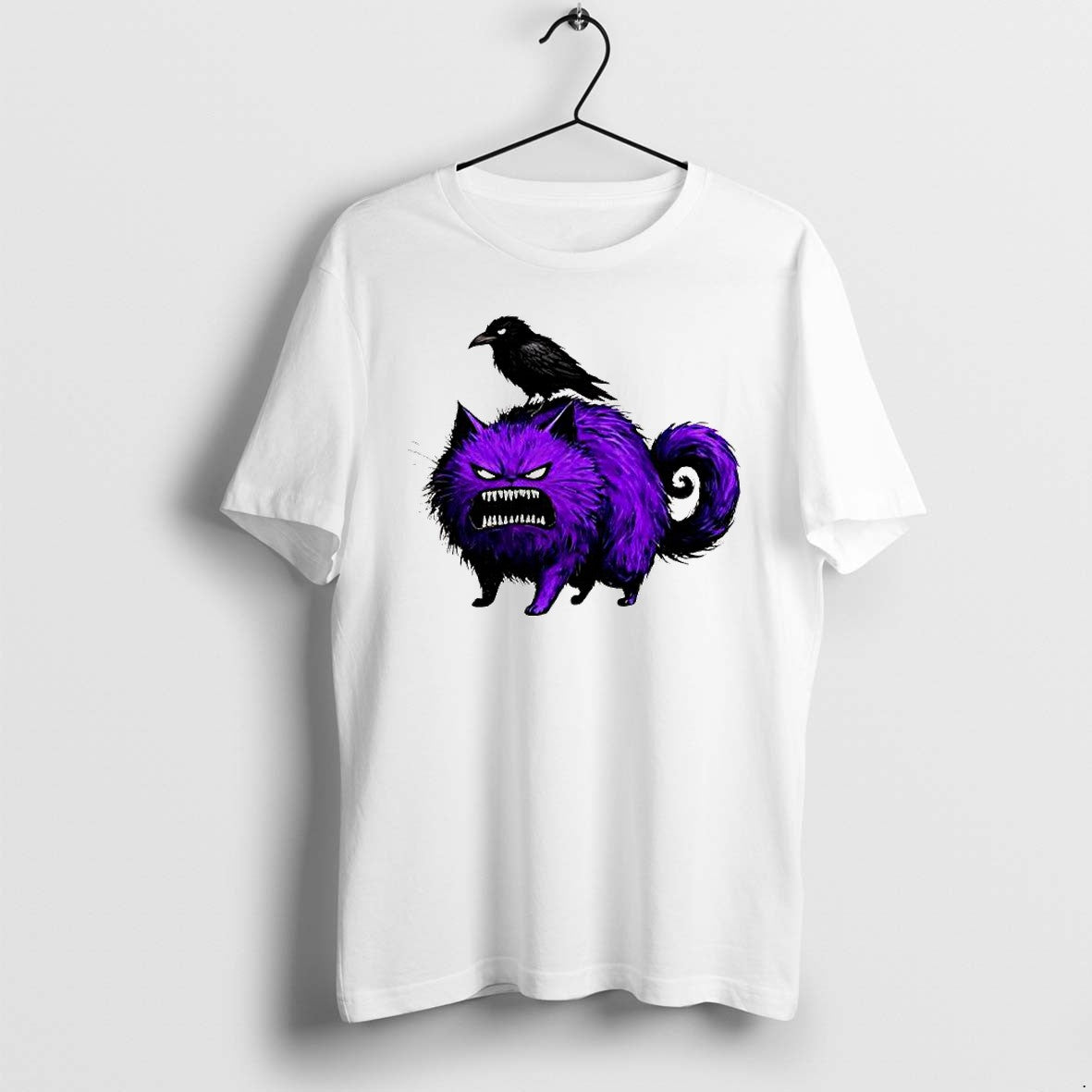 Official Angry Purple Fluffy Cat With Black Crow T Shirts Jpg