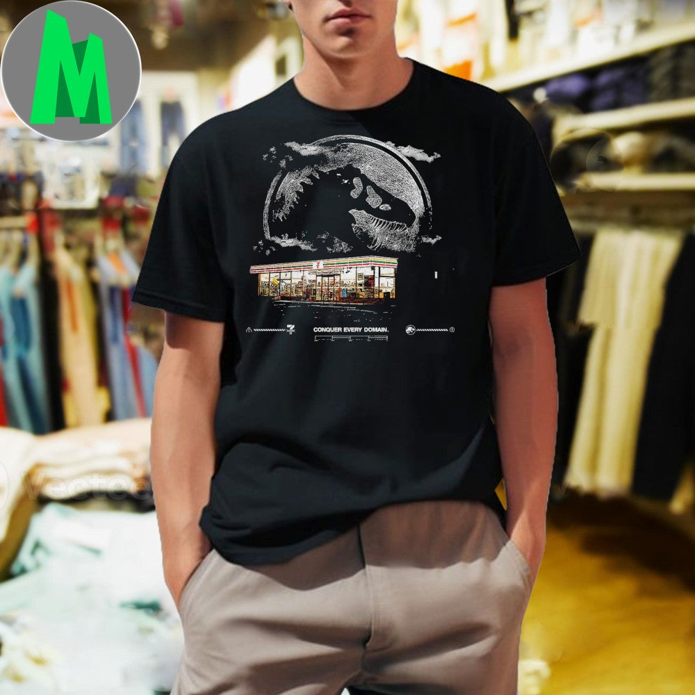 Black 7-Eleven x Jurassic World Rebirth Dinosaur Graphic T-Shirt