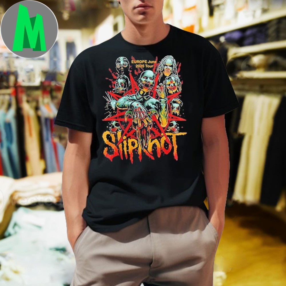 Black Slipknot Europe Tour 2025 Graphic T-Shirt
