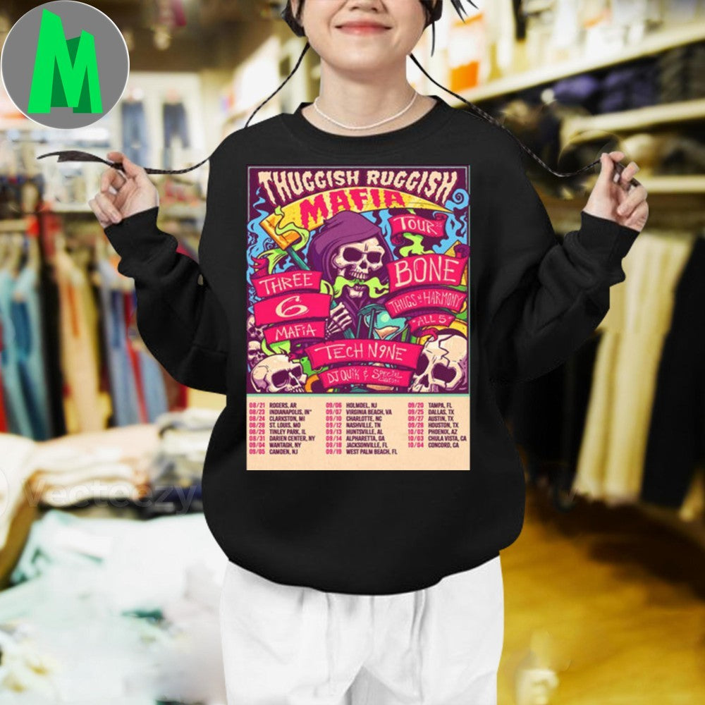 Bone Thugs-N-Harmony Three 6 Mafia On Thuggish Ruggish Mafia Tour 2025 Poster Schedule Tour Shirt
