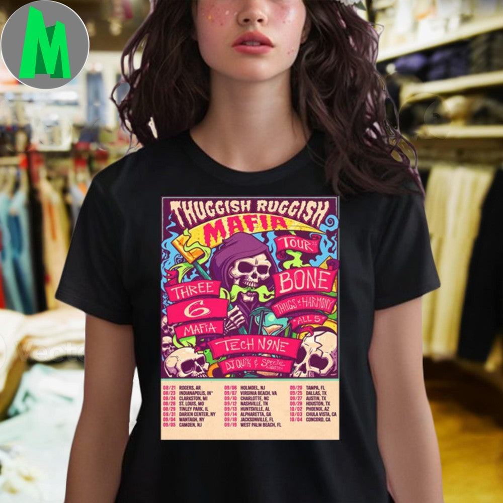 Bone Thugs-N-Harmony Three 6 Mafia On Thuggish Ruggish Mafia Tour 2025 Poster Schedule Tour Shirt