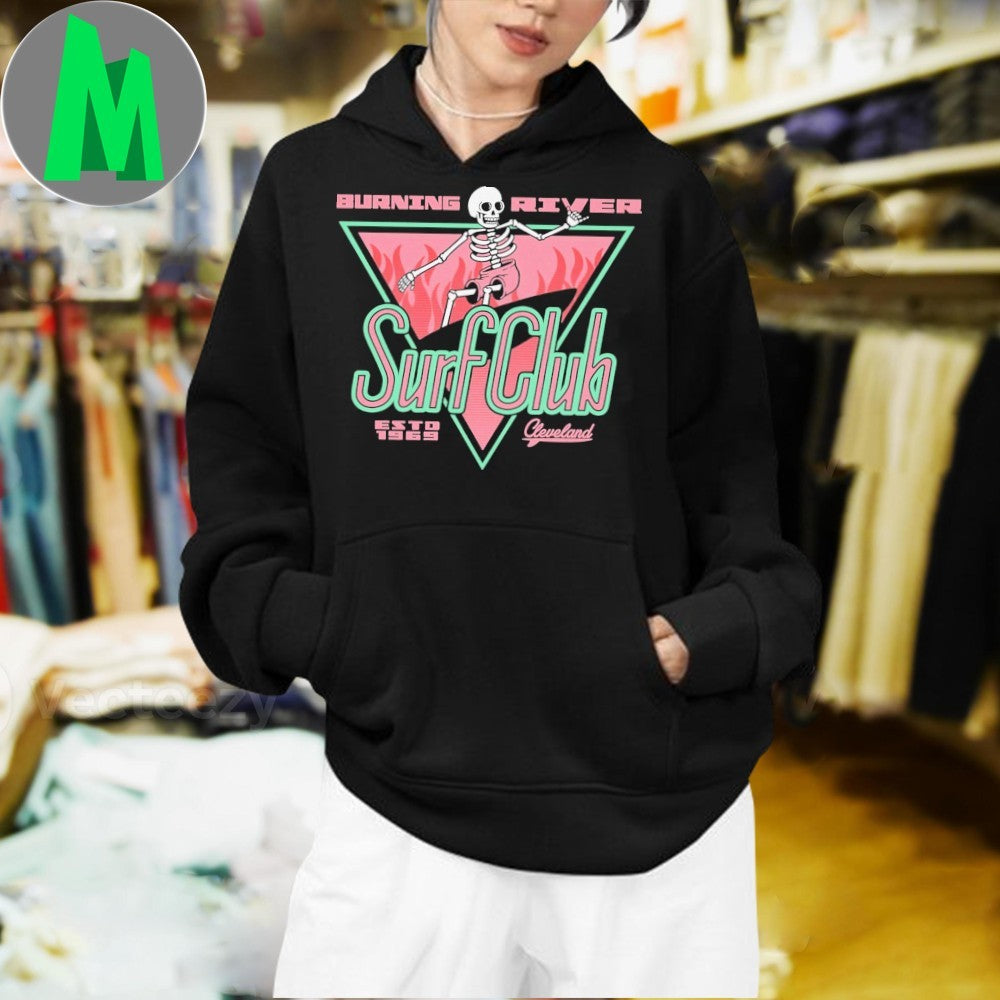 Burning River Surf Club Cleveland Skeleton Vaporwave Graphic T-Shirt