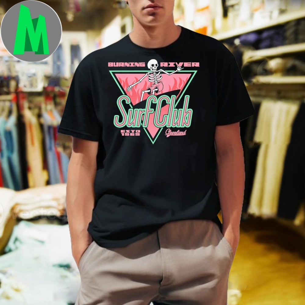 Burning River Surf Club Cleveland Skeleton Vaporwave Graphic T-Shirt