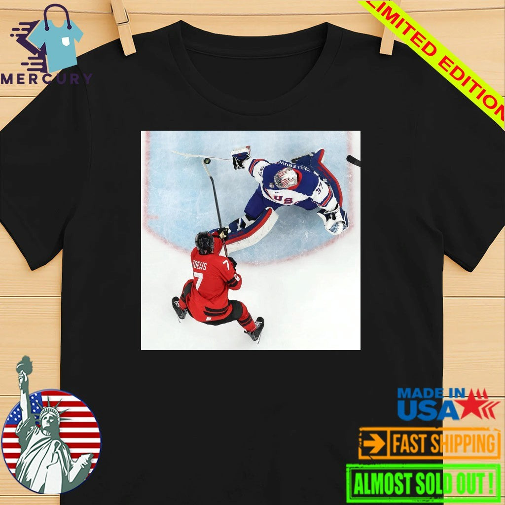 Connor Hellebuyck Goalie Save USA Gold Shirt