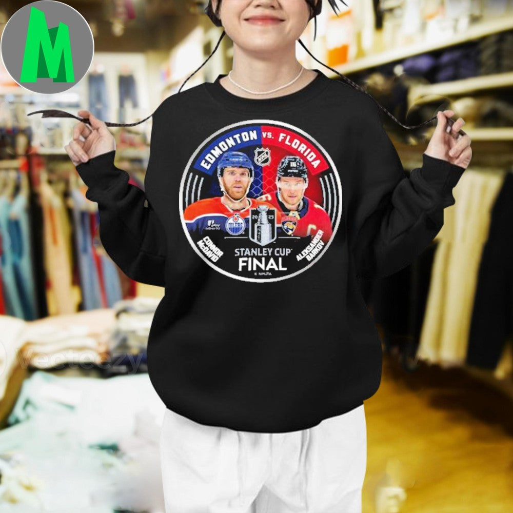 Connor McDavid vs Aleksander Barkov NHL Stanley Cup Final 2025 T-Shirt Edmonton Oilers vs Florida Panthers Hockey Matchup Tee