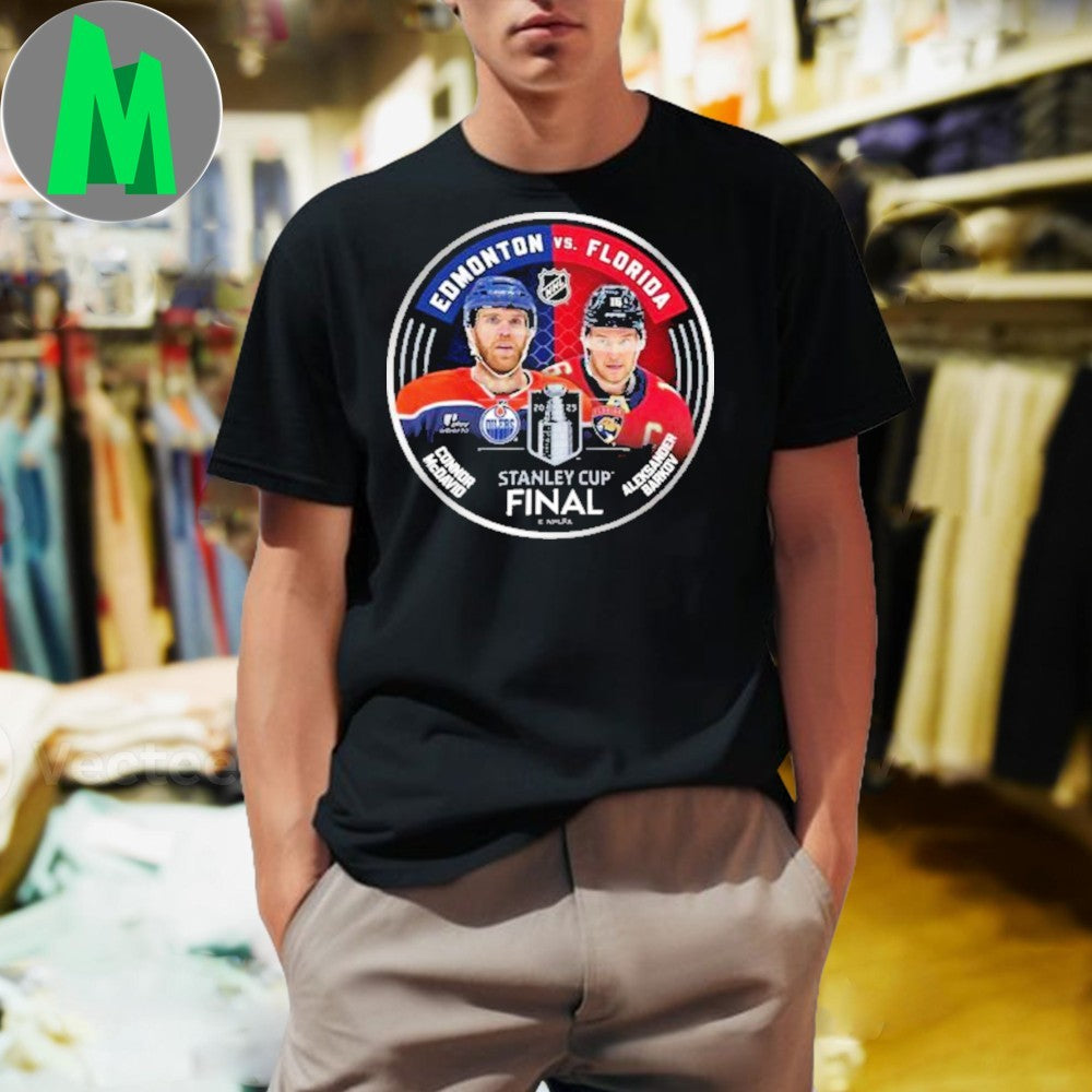 Connor McDavid vs Aleksander Barkov NHL Stanley Cup Final 2025 T-Shirt Edmonton Oilers vs Florida Panthers Hockey Matchup Tee