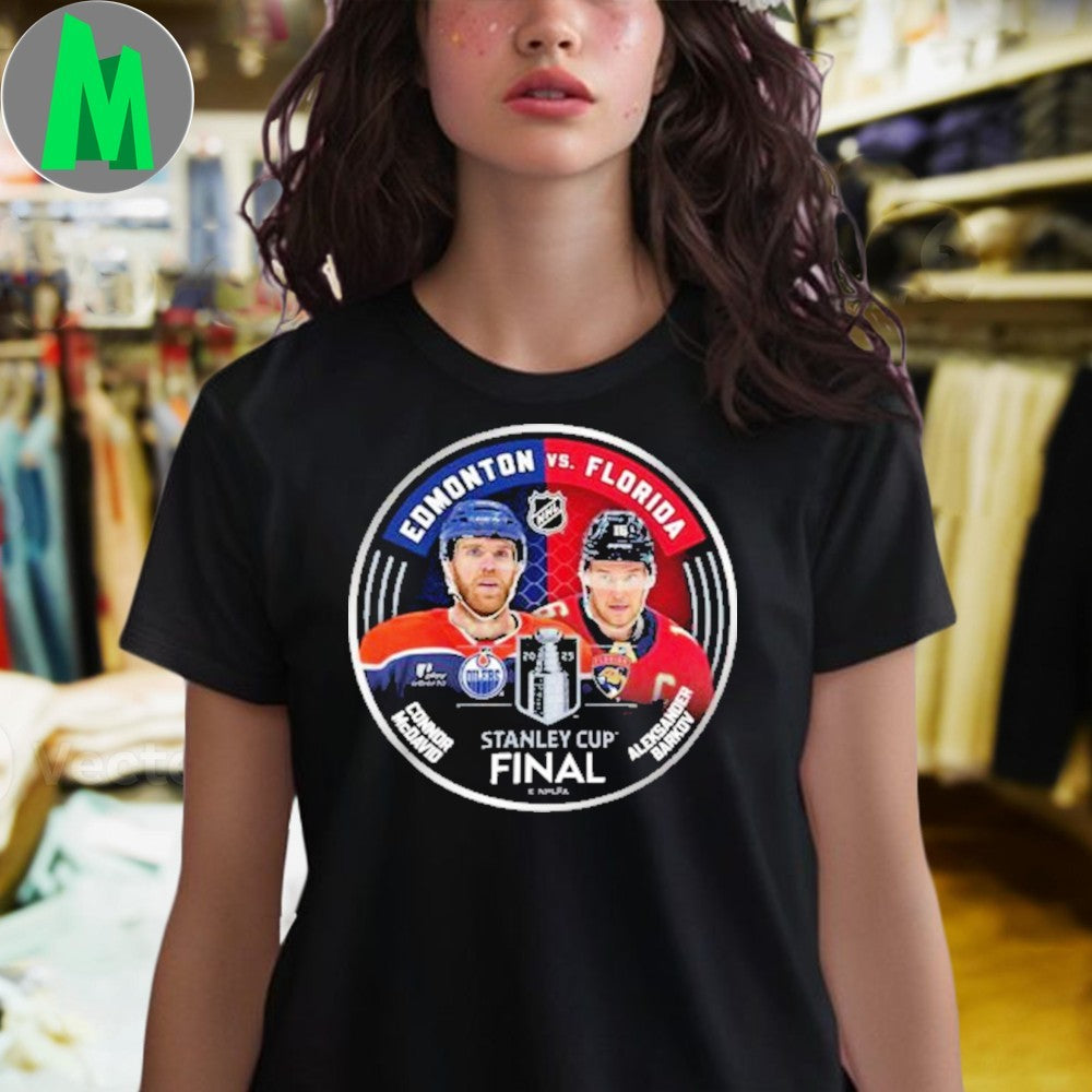 Connor McDavid vs Aleksander Barkov NHL Stanley Cup Final 2025 T-Shirt Edmonton Oilers vs Florida Panthers Hockey Matchup Tee