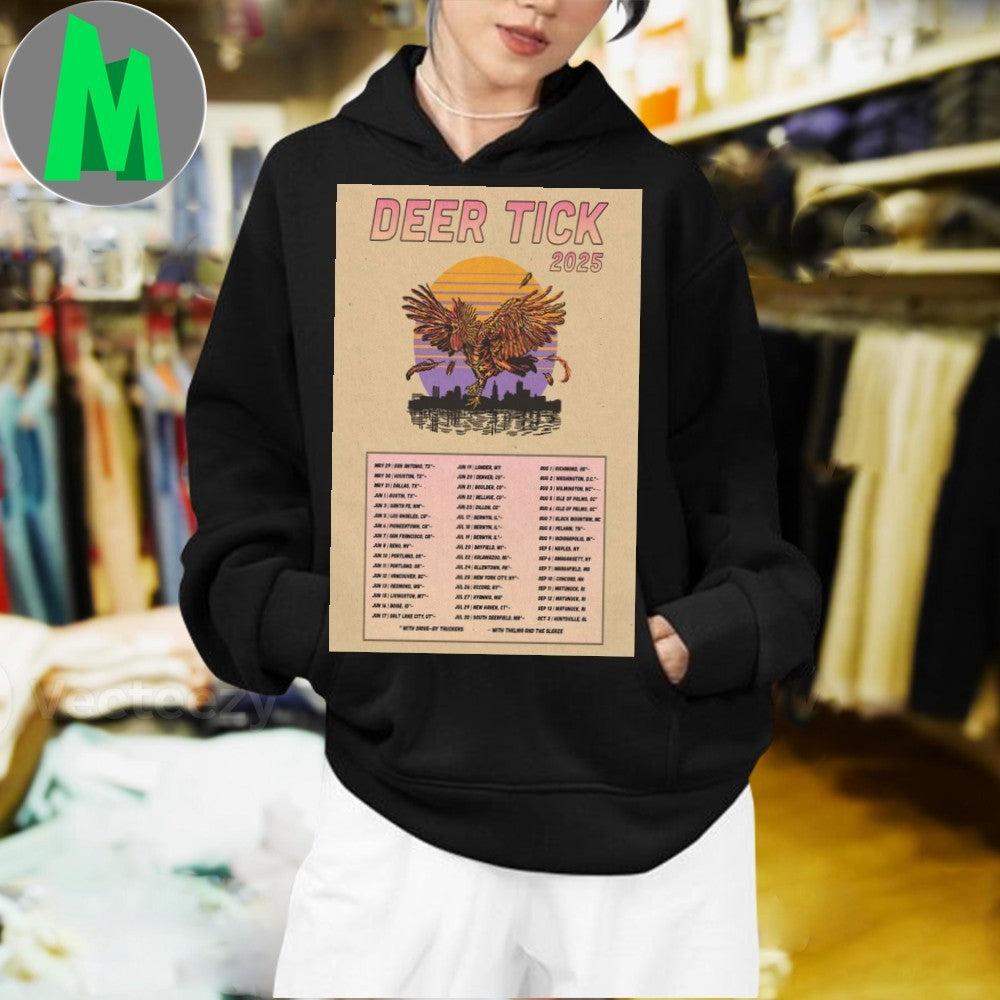 Deer Tick 2025 Summer Tour T-Shirt Folk Rock Indie Band Graphic Tee Live Music Concert Apparel