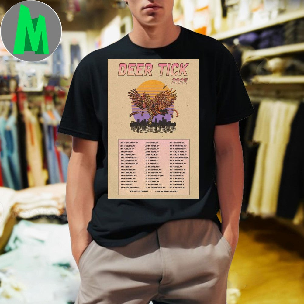 Deer Tick 2025 Summer Tour T-Shirt Folk Rock Indie Band Graphic Tee Live Music Concert Apparel