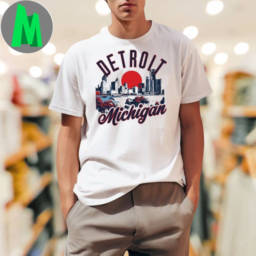 Detroit Michigan USA Skyline T-Shirt City Graphic Tee Fan Souvenir Apparel White
