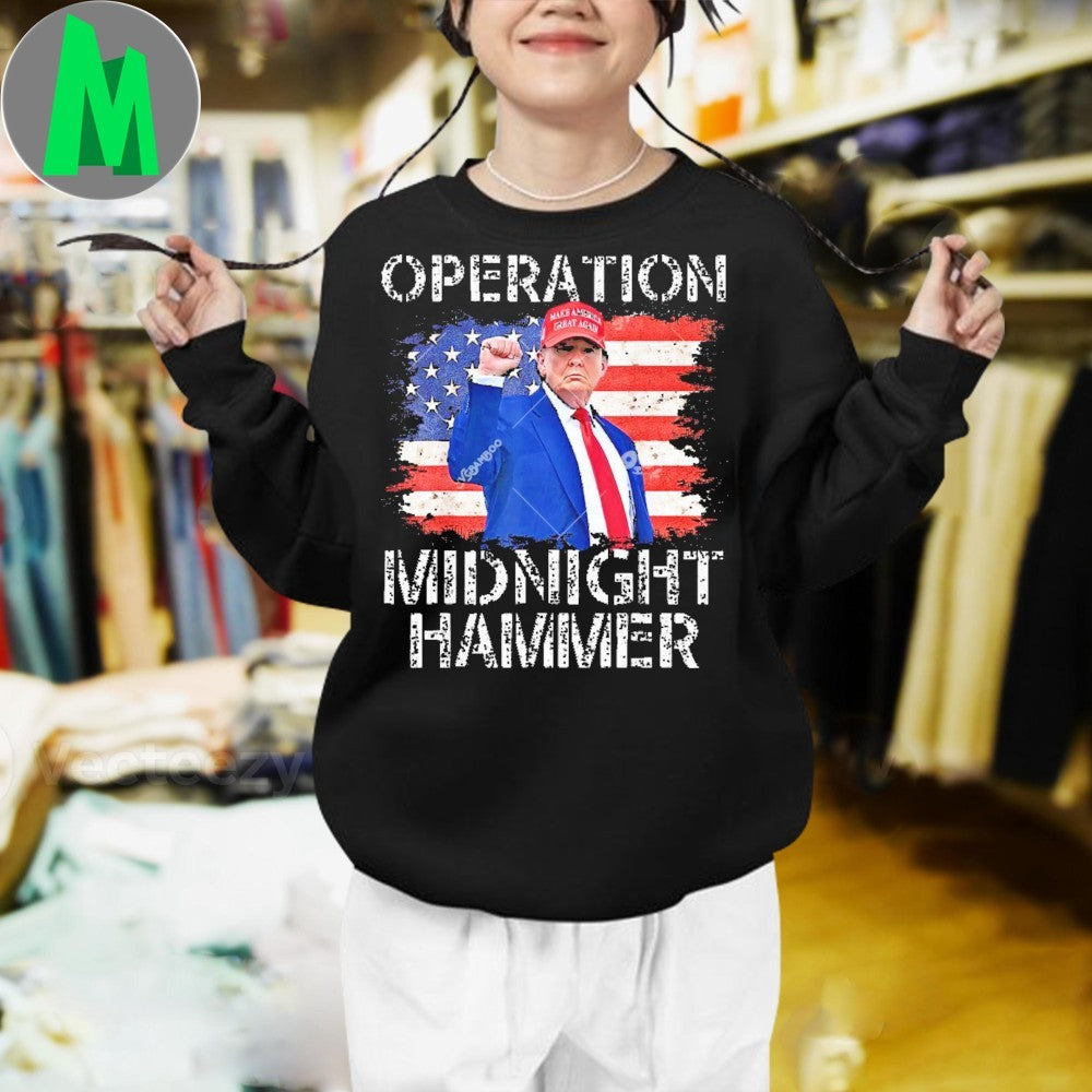 Donald Trump Operation Midnight Hammer American Flag Graphic T-Shirt