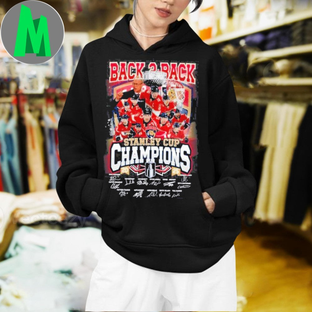 Florida Panthers Back 2 Back 2025 Stanley Cup Champions Signature T-Shirt