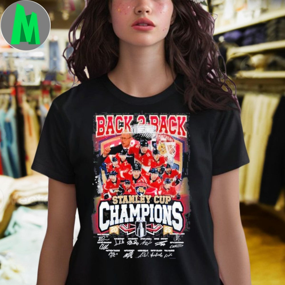 Florida Panthers Back 2 Back 2025 Stanley Cup Champions Signature T-Shirt