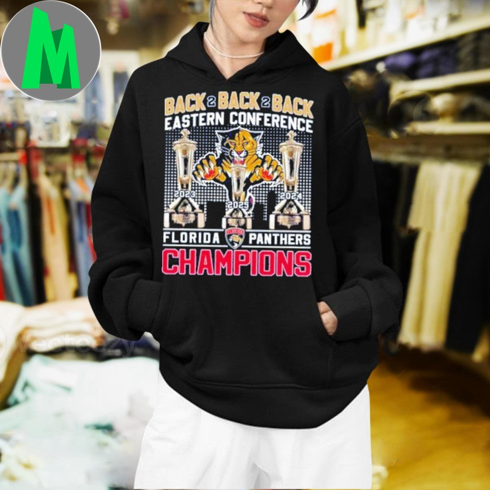 Florida Panthers Back-to-Back-to-Back 2025 Eastern Conference Champions T-Shirt NHL Hockey Fan Apparel Victory Celebration Tee